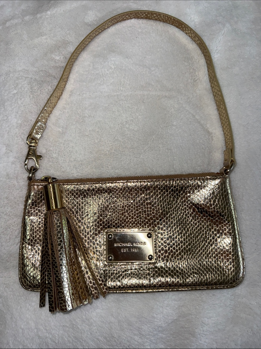 Michael Kors Metallic Gold Snake-Embossed Wristlet with Tassel 2008